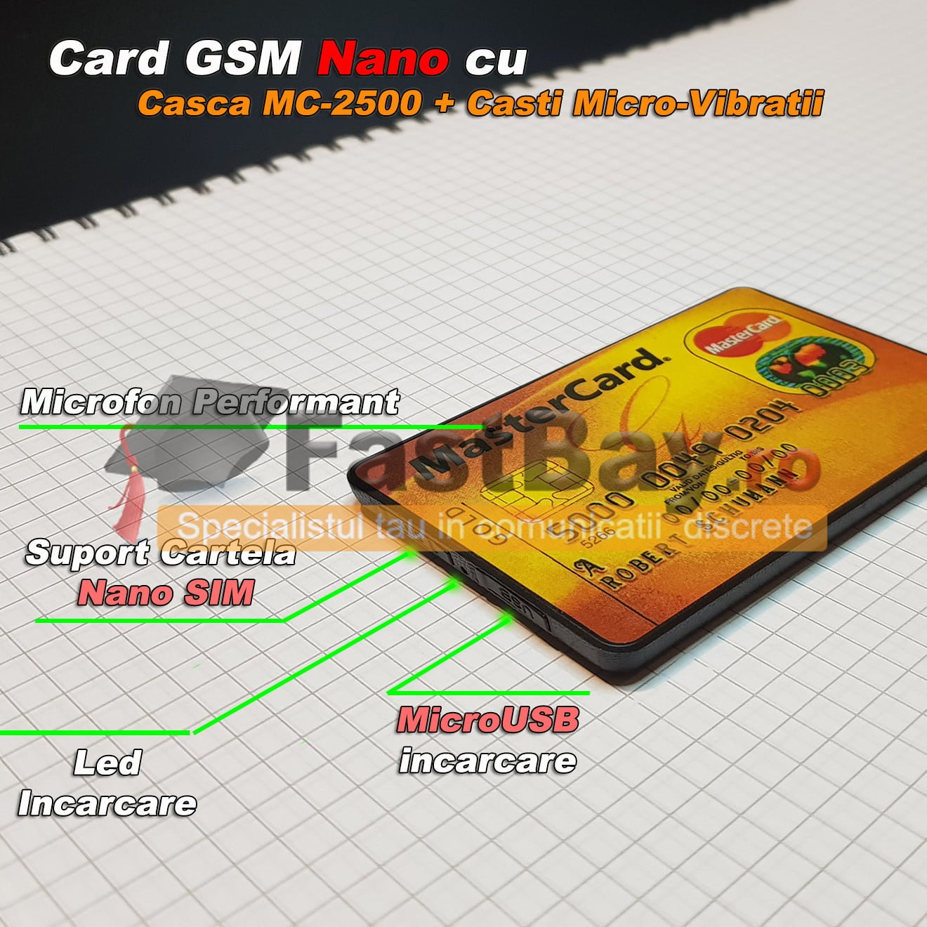 Card GSM pentru copiat cu cartela SIM si casca de copiat fara fir